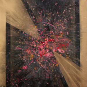 Agnieszka Sawicka, Eksplozja ciszy / Explosion of Silence — abstrakcyjna kompozycja czerni, beżu i różu / abstract composition in black, beige and pink, 2025