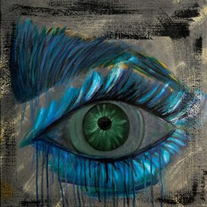 Agnieszka Sawicka, Green Eye — zielone oko otoczone błękitem i czernią / green eye surrounded by blue and black, 2025
