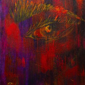Agnieszka Sawicka, Otchłań / Abyss — twarz i oko w czerwieniach oraz fioletach / face and eye in reds and purples, 2025
