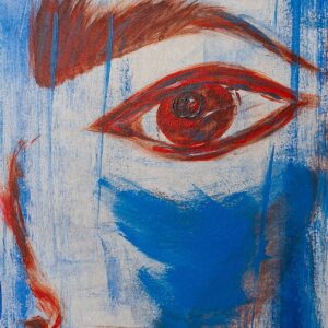 Agnieszka Sawicka, Portret napięcia / Portrait of Tension — fragment twarzy z intensywnym okiem / fragment of a face with an intense eye, 2025