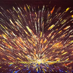 Agnieszka Sawicka, Residual Activity — promienista eksplozja światła na ciemnym tle / radial burst of light on a dark background, 2025